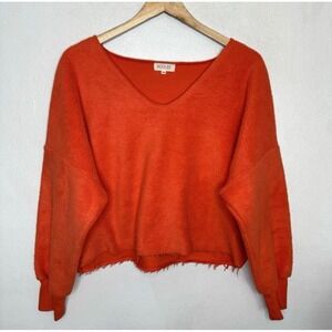 Roolee Women's Small Medium Cropped Orange Sweater Raw Hem Fleece Cozy Fall‎ Top
